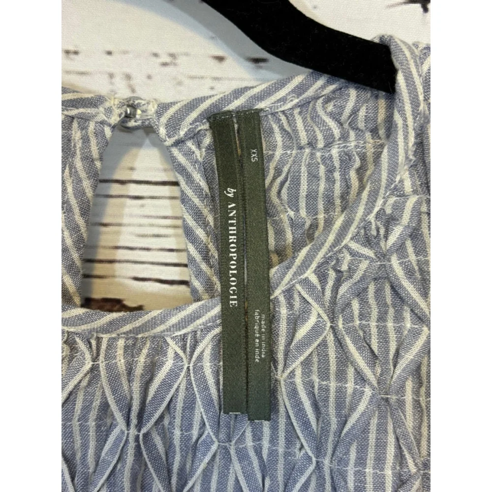 Women's Anthropologie Striped Smocked Blouse Blue/White Size XXS - Picture 4 of 7